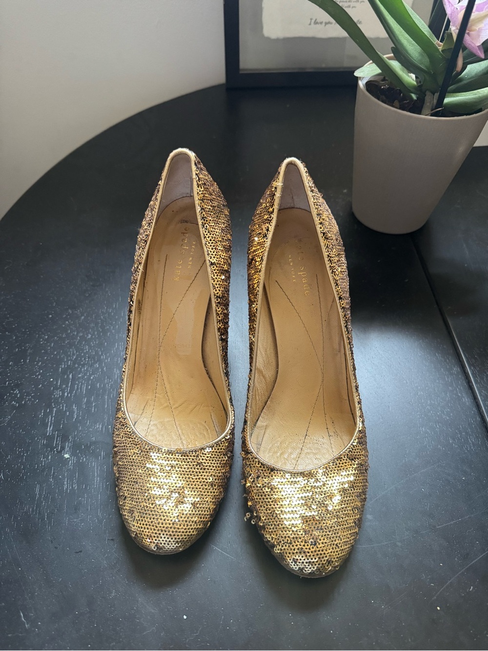 kate spade Gold Sequin Round-Toe Pumps
